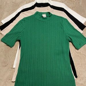 H&M Ribbed Mock Neck Half Sleeve Shirts
